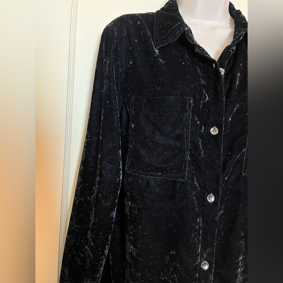 Splendid Long Sleeve Black Crushed Velvet Button-Down Blouse - Picture 6 of 15